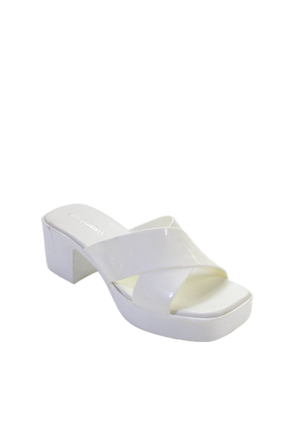 Jeffrey Campbell Womens Cross Strap Slide On Sandal Heels White Size 7