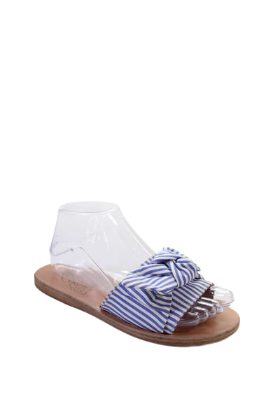 Ancient Greek Sandals Womens Striped Bow Sandals Blue White Size 37 7