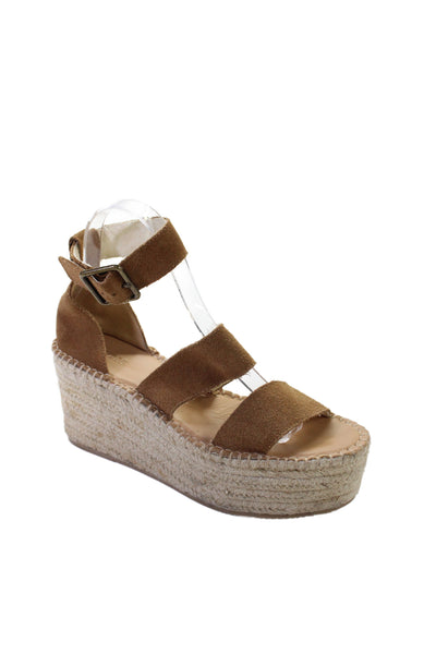 Soludos Womens Suede Platform Espadrille Wedge Sandals Brown Size 8