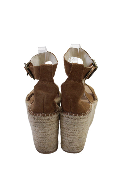 Soludos Womens Suede Platform Espadrille Wedge Sandals Brown Size 8