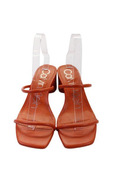 Calvin Klein Womens Leather Double Strap Sandal Heels Orange Size 7.5 Medium