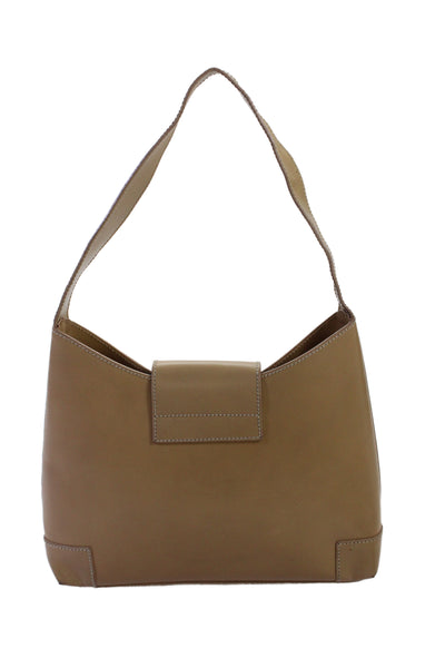 Lambertson Truex Womens Leather Silver Tone Flip Lock Shoulder Handbag Beige