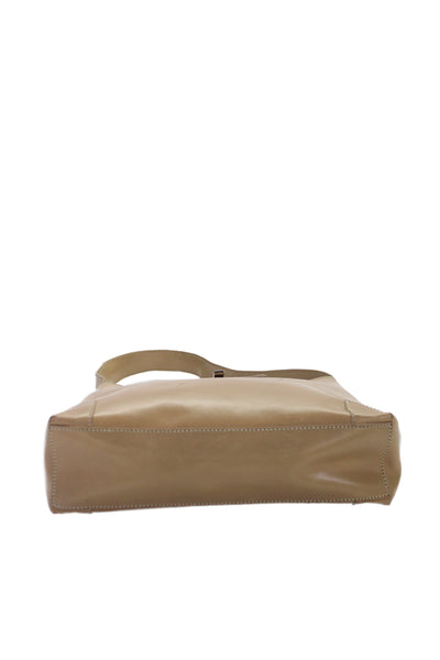 Lambertson Truex Womens Leather Silver Tone Flip Lock Shoulder Handbag Beige