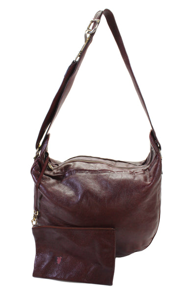 Charles Jourdan Paris Womens Leather Zipper Closure Shoulder Handbag Red