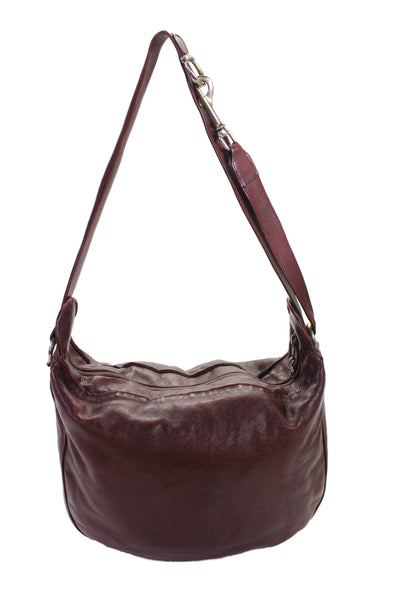 Charles Jourdan Paris Womens Leather Zipper Closure Shoulder Handbag Red