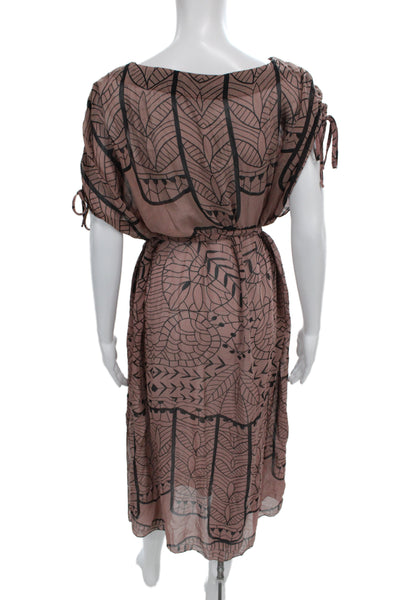 Mara Hoffman Women Kaftan Maxi Dress Brown Silk Geometric Drawstring Size M