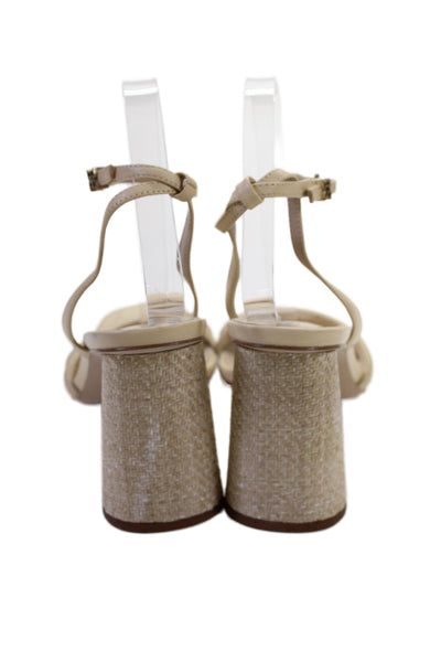 Sam Edelman Womens Block Heel Leather Ankle Strap Sandals Beige Size 8.5