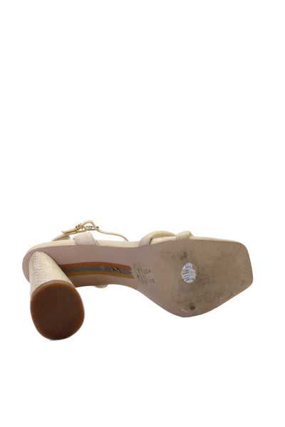 Sam Edelman Womens Block Heel Leather Ankle Strap Sandals Beige Size 8.5