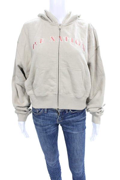 PE Nation Womens Full-Zip Hoodie Beige 100% Organic Cotton Size S