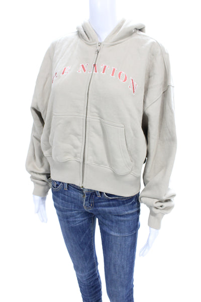 PE Nation Womens Full-Zip Hoodie Beige 100% Organic Cotton Size S