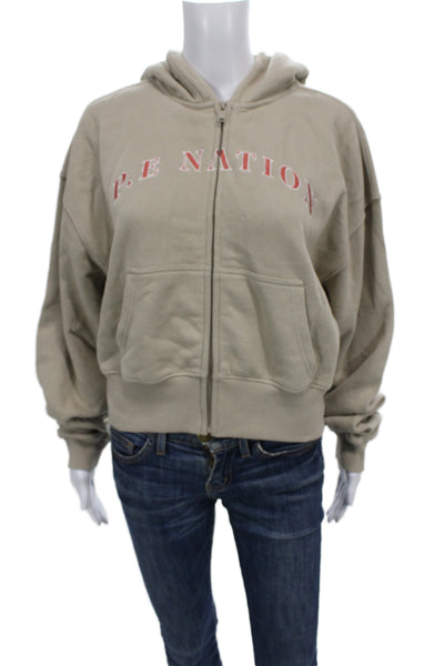 PE Nation Women Full-zip Hoodie Beige Organic Cotton Size S