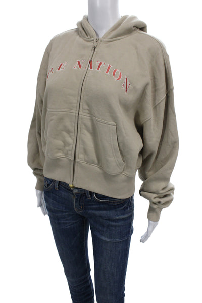 PE Nation Women Full-zip Hoodie Beige Organic Cotton Size S