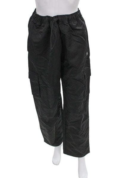 Running Bare Unisex Cargo Sweatpants Black Nylon Drawstring Size 10