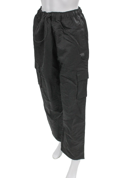 Running Bare Unisex Cargo Sweatpants Black Nylon Drawstring Size 10