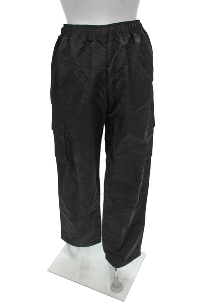 Running Bare Unisex Cargo Sweatpants Black Nylon Drawstring Size 10