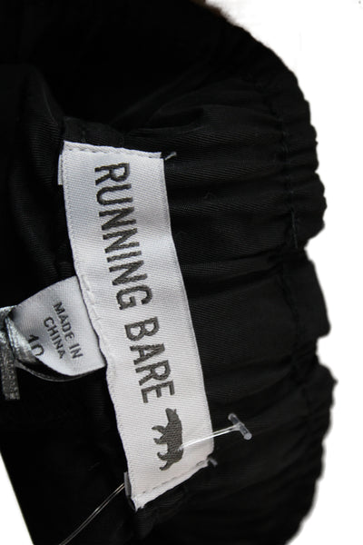 Running Bare Unisex Cargo Sweatpants Black Nylon Drawstring Size 10
