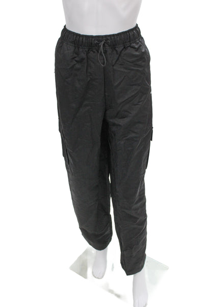 Running Bare Unisex Cargo Windbreaker Pants Black Nylon Drawstring Size 12