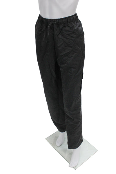Running Bare Unisex Cargo Windbreaker Pants Black Nylon Drawstring Size 12