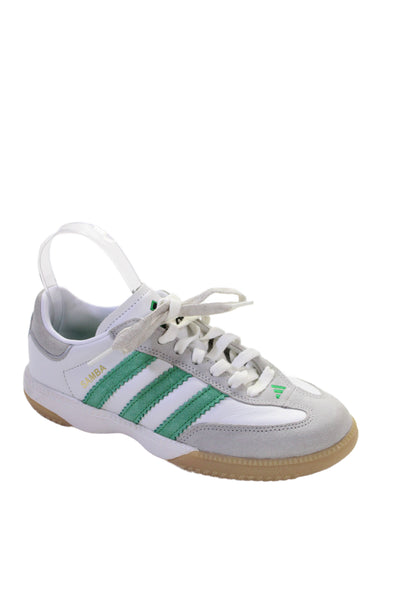 Adidas Womens Samba Striped Low Top Sneakers Shoes Green White Size 5.5