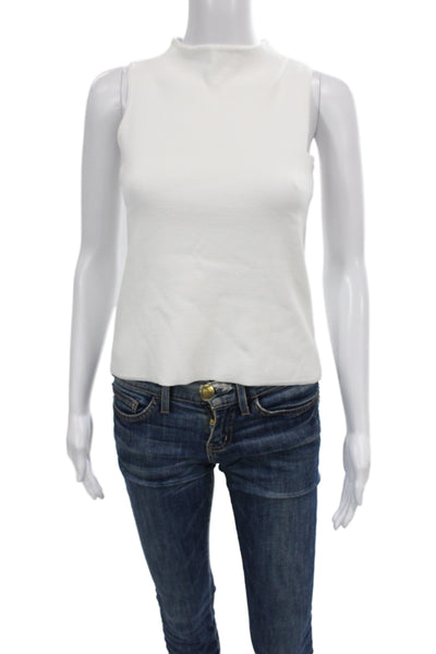 Milly Womens Basic Sleeveless Mock Neck Tank White Size S