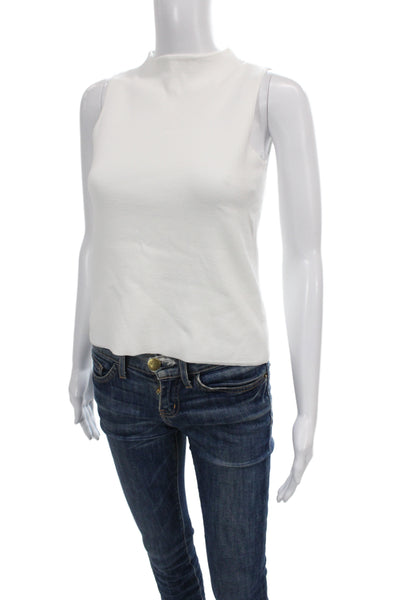 Milly Womens Basic Sleeveless Mock Neck Tank White Size S