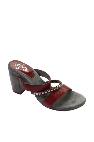 Colleen Cordero Womens Leather Studded Sandal Heels Red Size 8.5