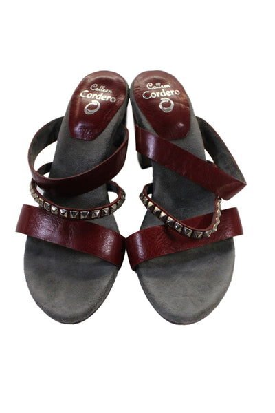 Colleen Cordero Womens Leather Studded Sandal Heels Red Size 8.5