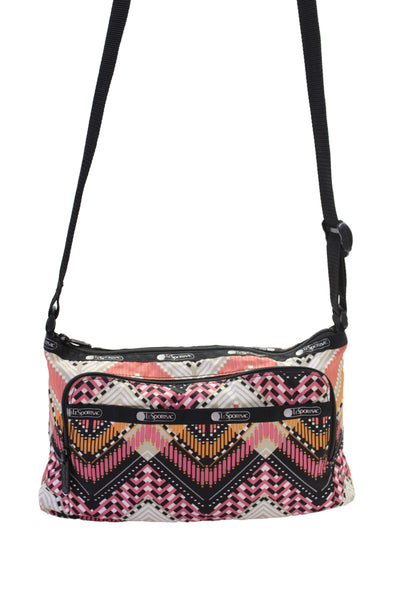 LeSportsac Womens Geometric Print Crossbody Shoulder Handbag Multi Colored