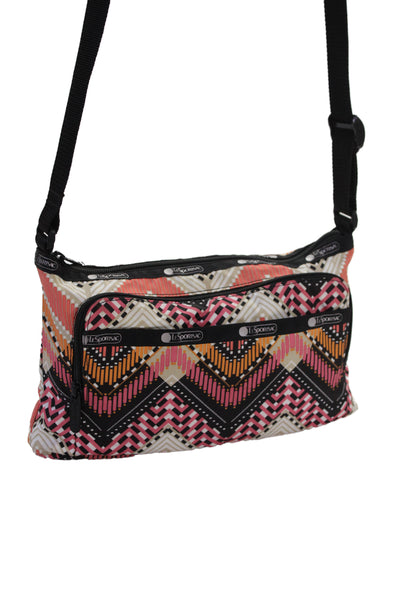LeSportsac Womens Geometric Print Crossbody Shoulder Handbag Multi Colored