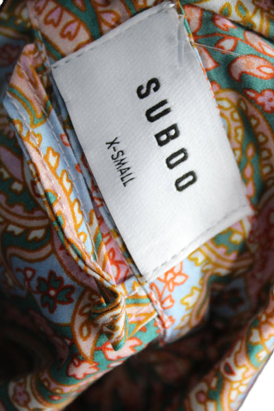 Suboo Womens Green Kimono Blouse Button Up Paisley 3/4 Sleeve Size XS