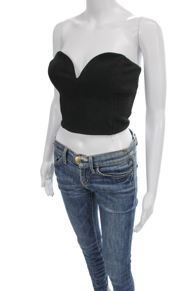 Bec & Bridge Women Cropped Black Sleeveless Zip Top Designer Size 2
