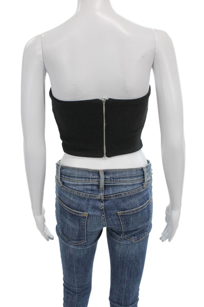 Bec & Bridge Women Cropped Black Sleeveless Zip Top Designer Size 2