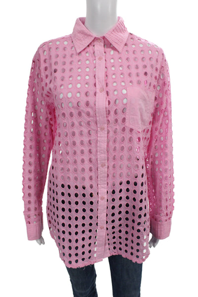 Solid & Striped Women Tunic Button Up Collared Long Sleeve Pink Cotton Size XS