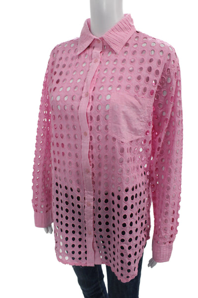 Solid & Striped Women Tunic Button Up Collared Long Sleeve Pink Cotton Size XS