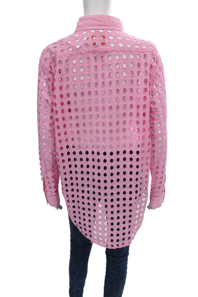 Solid & Striped Women Tunic Button Up Collared Long Sleeve Pink Cotton Size XS