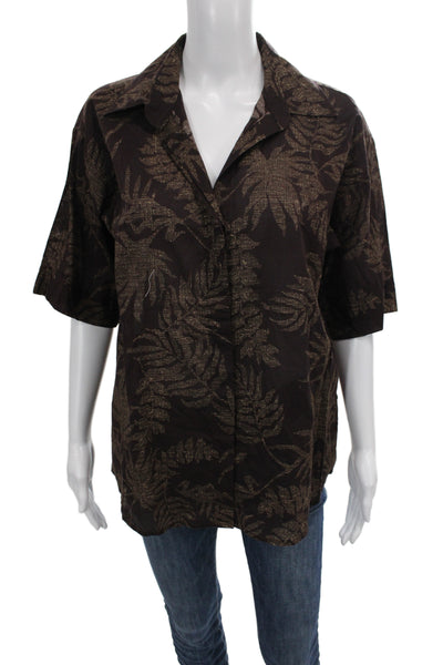 Bec & Bridge Unisex Floral Cotton Button Up Top Short Sleeve Brown Size 4