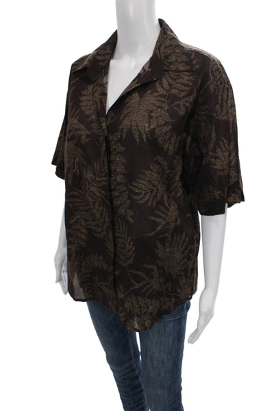 Bec & Bridge Unisex Floral Cotton Button Up Top Short Sleeve Brown Size 4