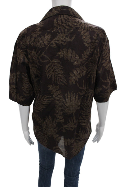 Bec & Bridge Unisex Floral Cotton Button Up Top Short Sleeve Brown Size 4