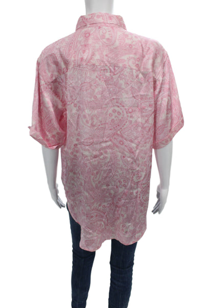 Frankies Bikinis Women Paisley Silk Button Up Blouse Pink Size XS