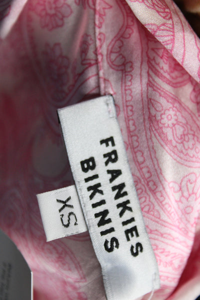 Frankies Bikinis Women Paisley Silk Button Up Blouse Pink Size XS