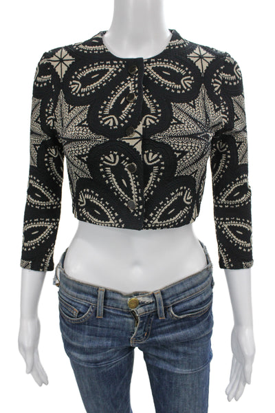 Devon Windsor Women Black Paisley Aztec Button 3/4 Sleeve Jacket Size XS