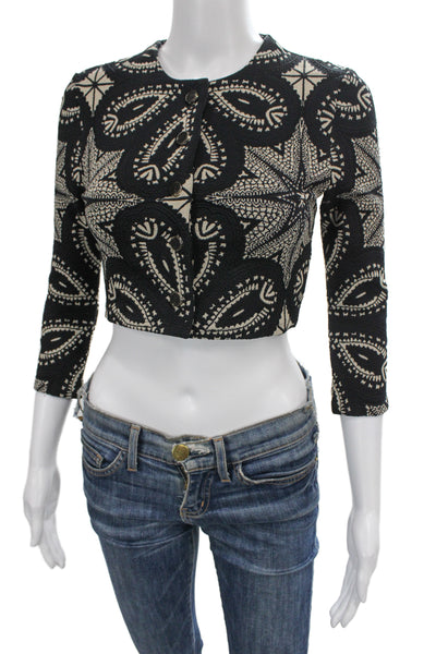 Devon Windsor Women Black Paisley Aztec Button 3/4 Sleeve Jacket Size XS