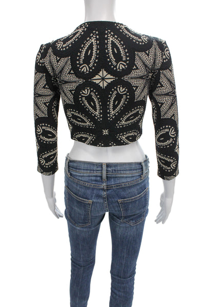 Devon Windsor Women Black Paisley Aztec Button 3/4 Sleeve Jacket Size XS