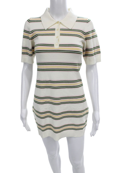 Reformation Womens Striped Collared Short Sleeve Tunic Dress White Size XS