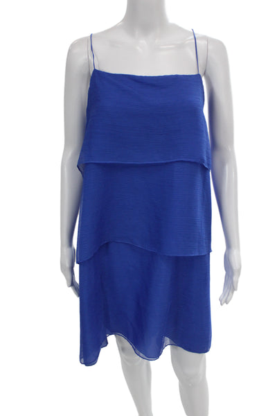 Mason Women Silk Blue Sleeveless Slip Dress Drawstring Knee Length Size 10