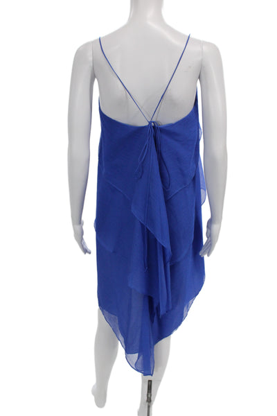 Mason Women Silk Blue Sleeveless Slip Dress Drawstring Knee Length Size 10