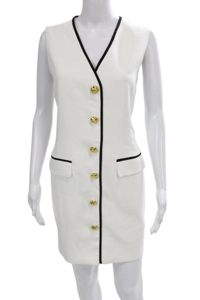 Endless Rose Womens Sheath Shift Dress White V Neck Sleeveless Button Size L