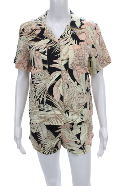Les Coyotes De Paris Girls Button Up Floral Logo Shirt Shorts Set White Pink 16