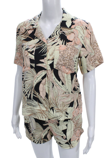 Les Coyotes De Paris Girls Button Up Floral Logo Shirt Shorts Set White Pink 16