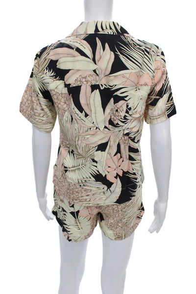 Les Coyotes De Paris Girls Button Up Floral Logo Shirt Shorts Set White Pink 16